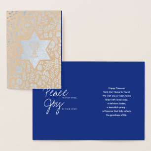 Carte Dorée Bonne Pâque. Étoile de David et Kiddush
