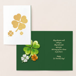 Carte Dorée Bonne Saint Patrick. Tricolor Shamrock Luxe