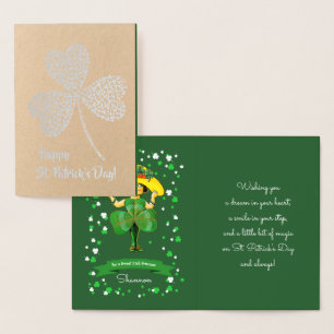 Carte Dorée Bonne Saint Patrick. Vintage petite fille irlandai