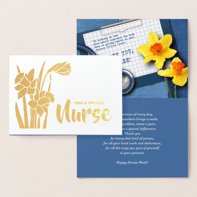 Carte Dorée Bonne semaine des infirmières Daffodiles de printe (Affichage)