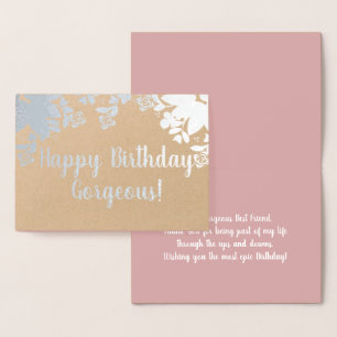 Carte Dorée Botanique verte Rose Anniversaire Real Foil Card
