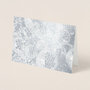 Carte Dorée Boules Disco Brillantes Ornements Argent