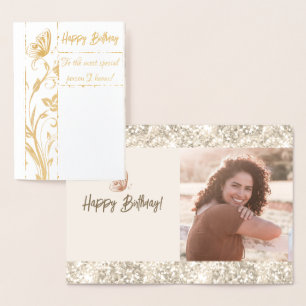 Carte Dorée Bouteille d'or Sparkling Photo Anniversaire Réel