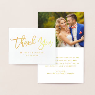 Carte Dorée Brush Script Merci photo Mariage Note Or
