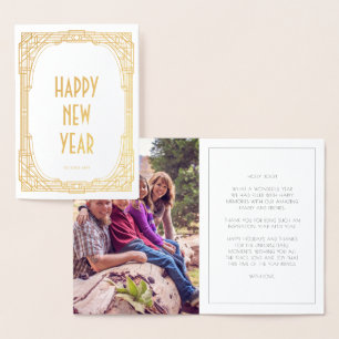 Carte Dorée Cadre Art déco Bonne année
