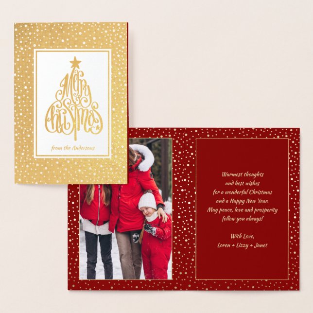 Carte Dorée Calligraphie des arbres de Noël | Vacances photo R (Affichage)