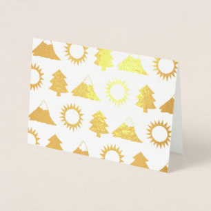 Carte Dorée Camping Randonnée Sun Mountain Tree Woods extérieu