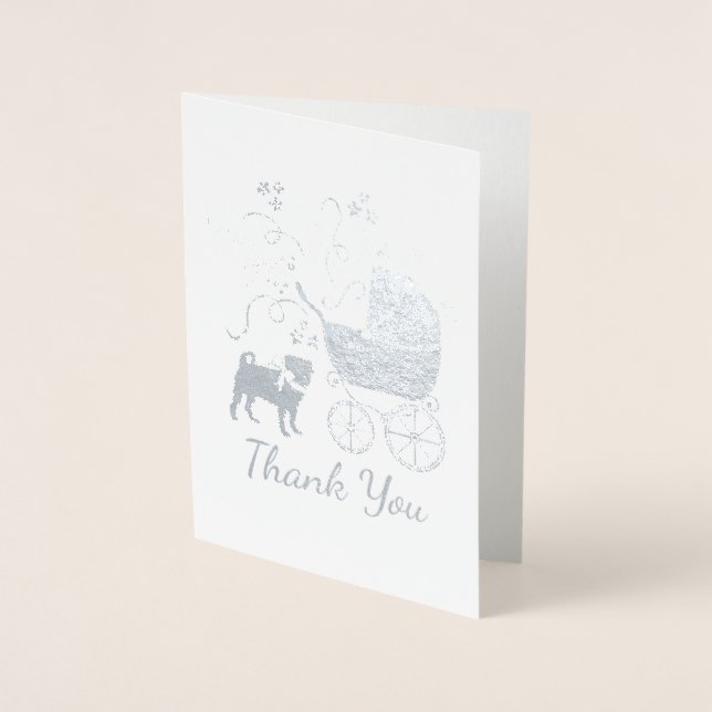 Carte Dorée Carlin Chien Baby shower Thème Chien Chiot Neutre  (Devant)