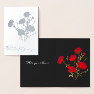 Carte Dorée Carnation rouge personnalisable Fleur Noir Nouvel 