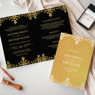 Carte Dorée Carton d'invitation de mariage en damas noir de st