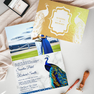 Carte Dorée Carton d'invitation de mariage photo paon indien f