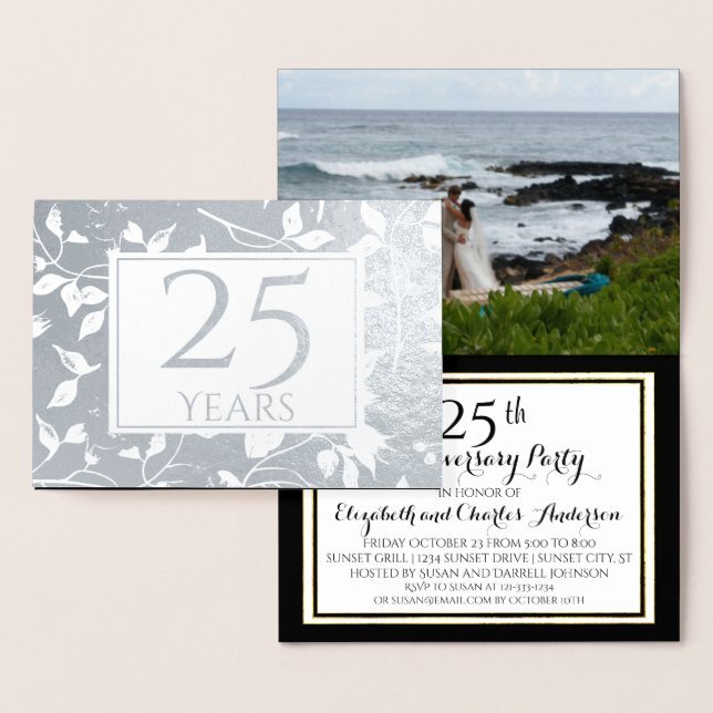 Carte Dorée Cartons d'invitation pour les 25 ans de mariage en (Affichage)