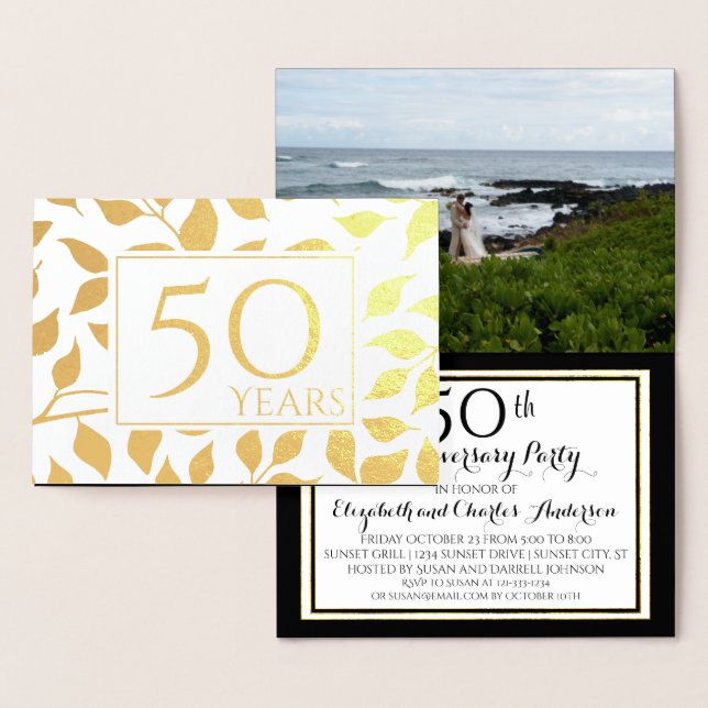 Carte Dorée Cartons d'invitation pour les 50 ans de mariage en (Affichage)