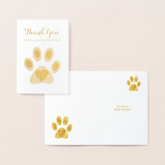 Carte Dorée Cat Paw Heart of Gold Merci Texte personnalisé (Affichage)