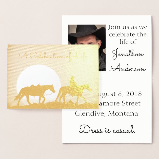 Carte Dorée Célébration personnalisée de la vie de Cowboy (Affichage)