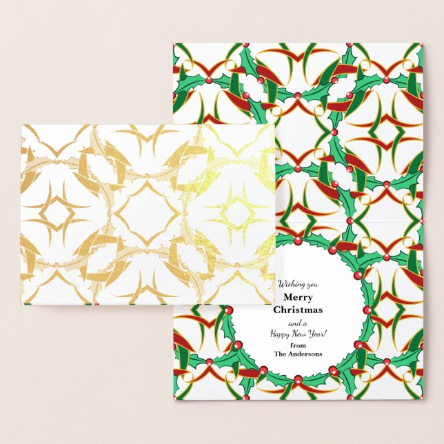 Carte Dorée Celtic Christmas Holly Wreath Motif Personnalisé (Affichage)
