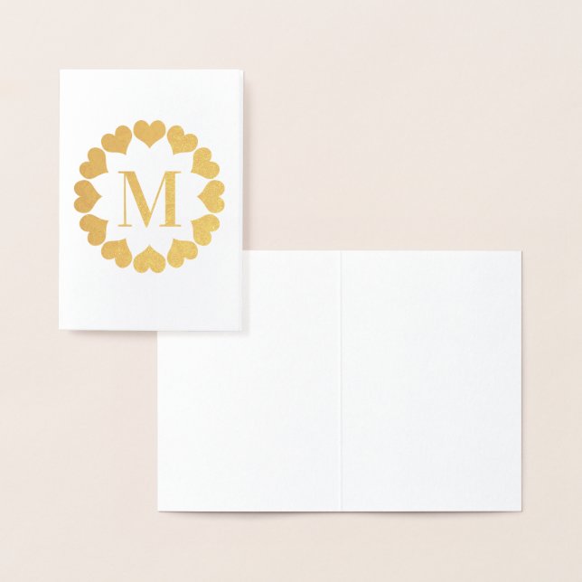 Carte Dorée Cercle des Coeurs d'or Monogramme initial vierge (Affichage)