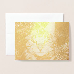 Carte Dorée Chat d'or en arbre amusant Purr-fect parfait Noël