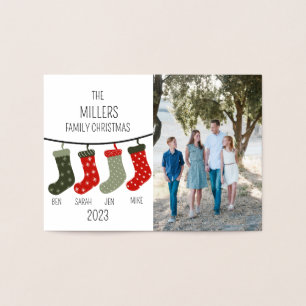 Carte Dorée Chaussettes de Noël en famille de quatre