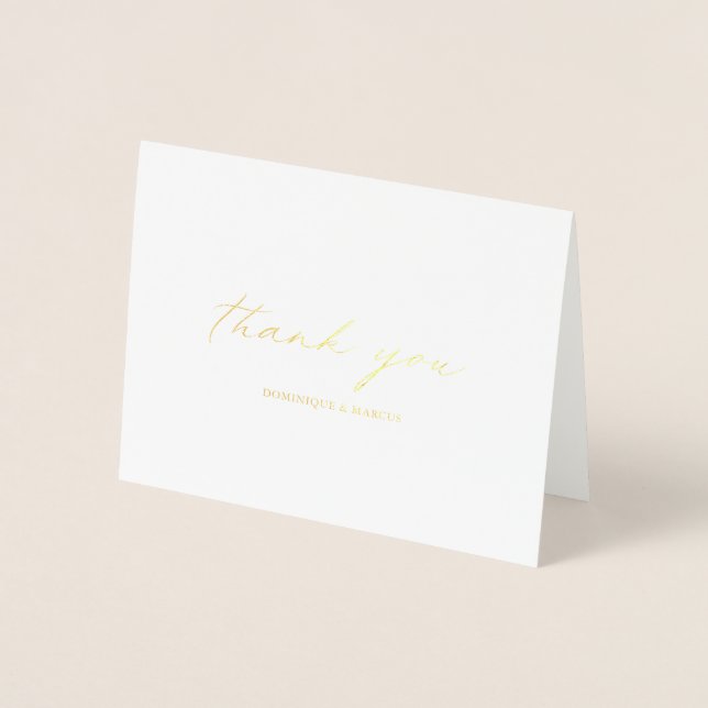 Carte Dorée Chic Calligraphie Elégant mariage Merci Or (Devant)