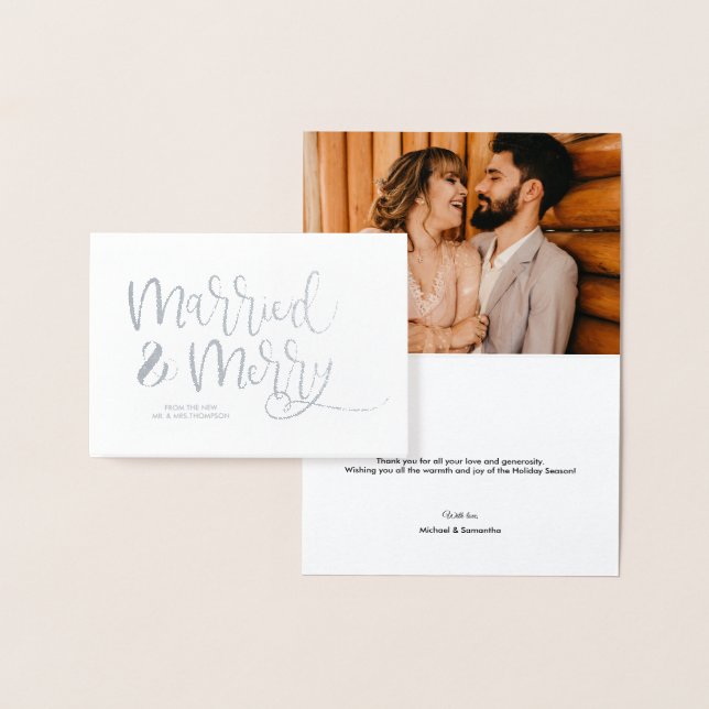Carte Dorée Chic Marié & Joyeux Mariage de Noël Photo (Affichage)