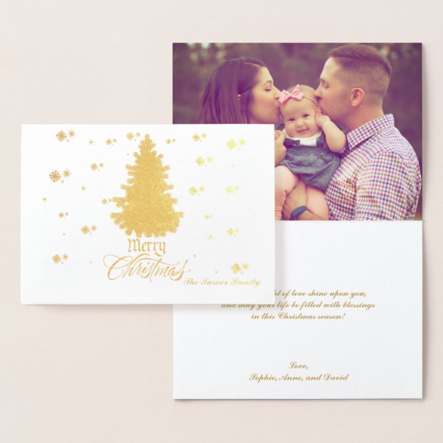 Carte Dorée Chic Real Gold Joyeux voeux de Noël personnalisés  (Affichage)