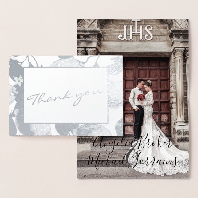 Carte Dorée Citrons et feuillages modernes en argent Mariage P (Affichage)