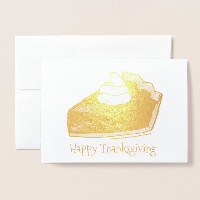 Carte Dorée Citrouille coupe à tarte Autumn Bon thanksgiving d (Devant avec enveloppe)