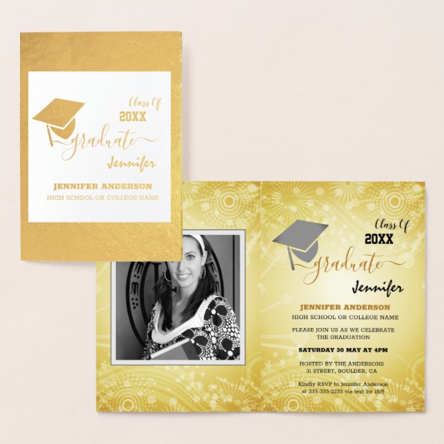 Carte Dorée Classe élégante de 20XX, Photo, Topper Graduation (Affichage)
