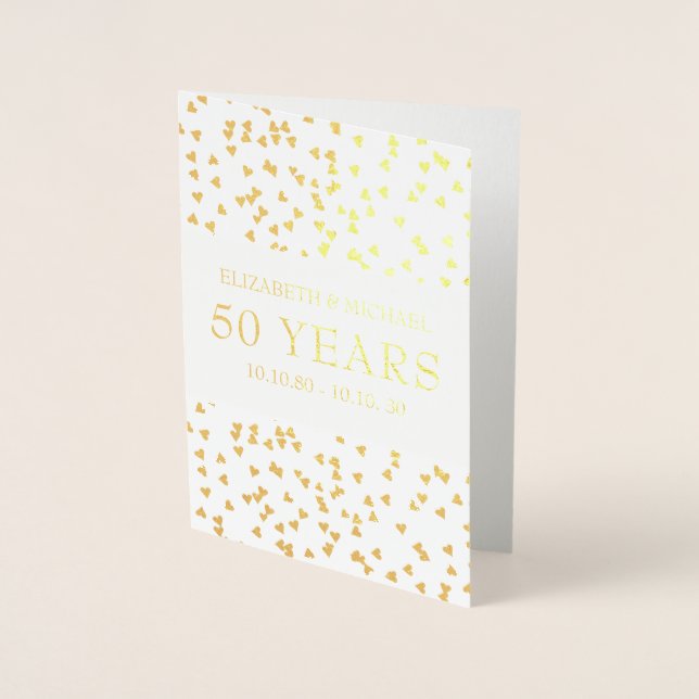 Carte Dorée Coeurs d'or personnalisés 50e anniversaire (Devant)