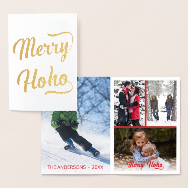 Carte Dorée Collage de Noël Joyeux Ho Ho Rouge (Affichage)