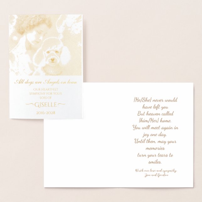 Carte Dorée Condoléances sur la perte du caniche français Pers (Affichage)