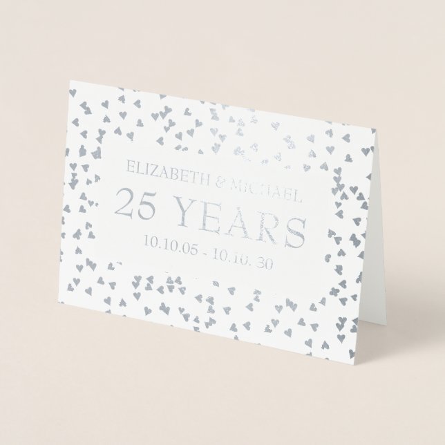 Carte Dorée Confetti du 25e anniversaire du Mariage (Devant)