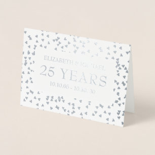 Carte Dorée Confettis de coeurs argentés pour les 25 ans de ma