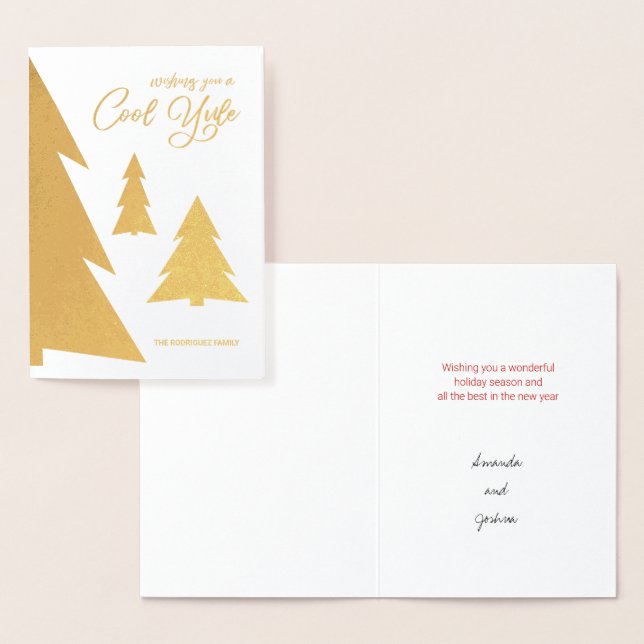 Carte Dorée Cool Yule Script moderne Arbres Vacances Or (Affichage)