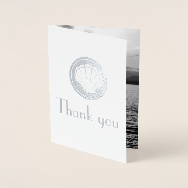 Carte Dorée coquille d'argent - Merci - ajouter photo mariage (Devant)