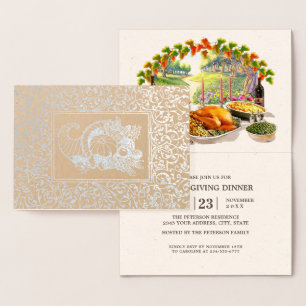 Carte Dorée Cornucopia Real Foil Dîner d'action de grâces Invi