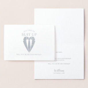 Carte Dorée Costume d'Argent Personnalisé Groomsman Propositio