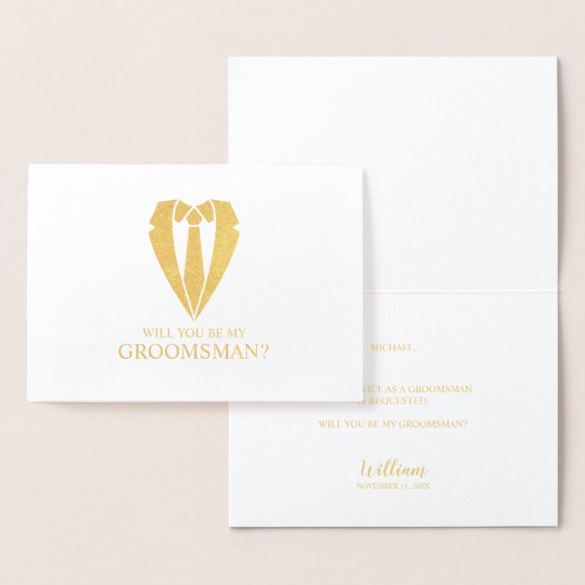 Carte Dorée Costume Mariage d'or et Cravate Groomsman Proposit (Affichage)