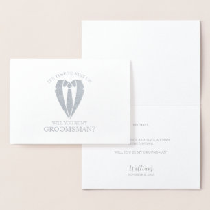 Carte Dorée Costume Mariage en argent et Cravate Groomsman Pro