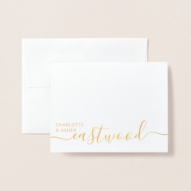 Carte Dorée Couple Nom Mariage Monogram Gold Foil (Devant avec enveloppe)