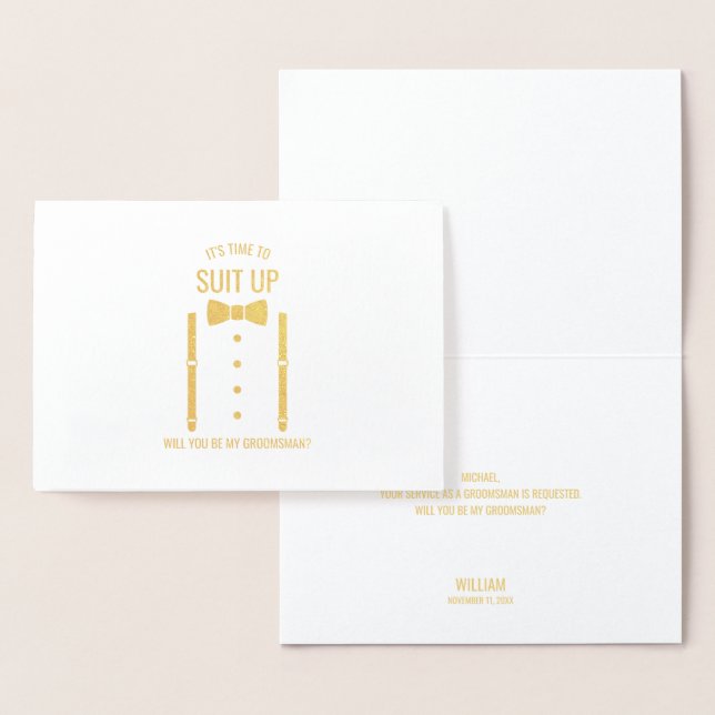 Carte Dorée Cravate Gold Bow Personnalisé Groomsman Propositio (Affichage)
