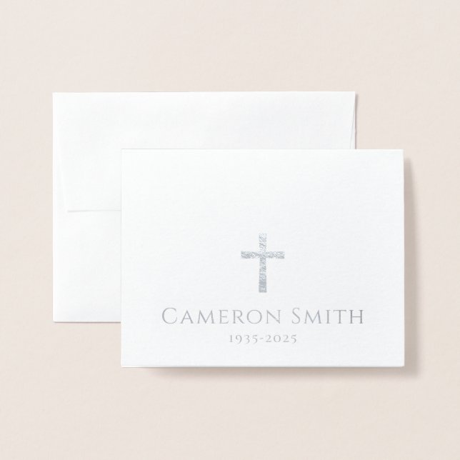 Carte Dorée Croix d'argent et perte de nom sympathie merci (Devant avec enveloppe)
