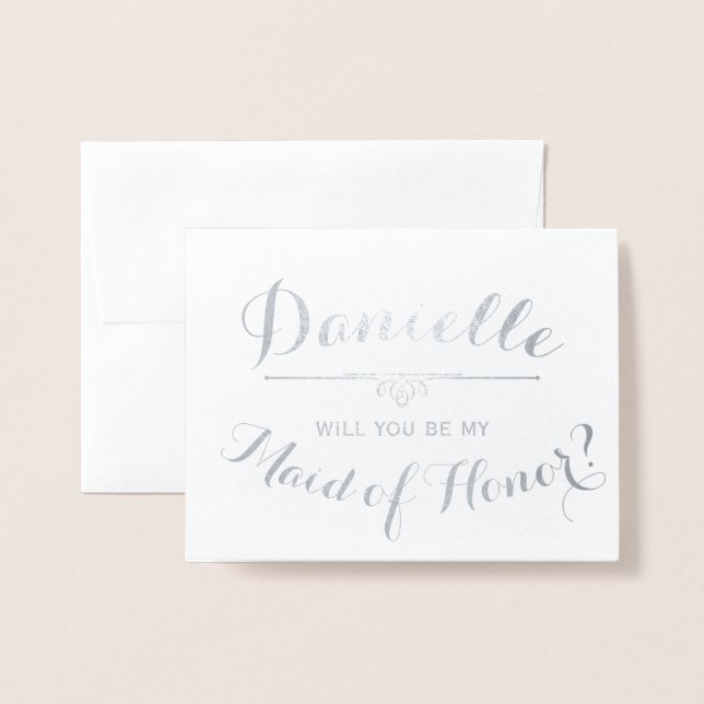 Carte Dorée Cursive Personnalisée Serez-vous ma femme d'honneu (Devant avec enveloppe)