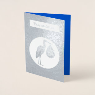 Carte Dorée Cute Blue Baby Boy Stork