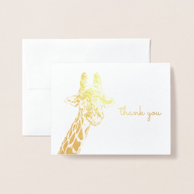 Carte Dorée Cute Giraffe Merci animal sauvage africain (Devant avec enveloppe)