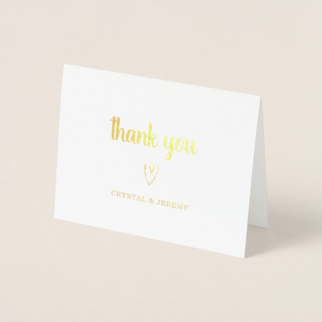 Carte Dorée Cute simple Mariage de coeur Merci Or (Devant)