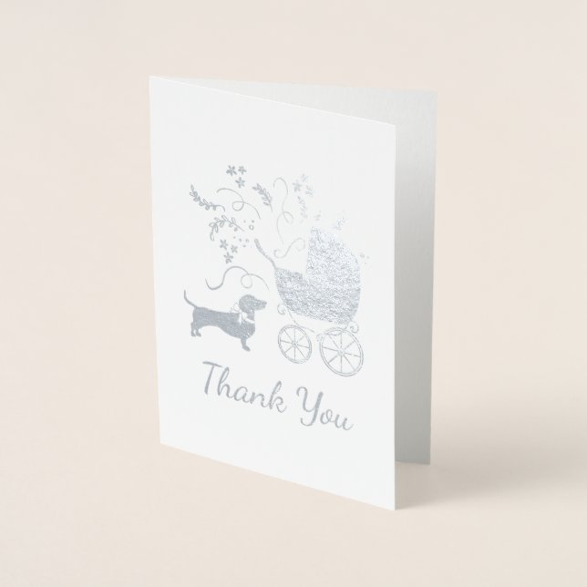 Carte Dorée Dachshund Wiener Chien Baby shower fille rose (Devant)