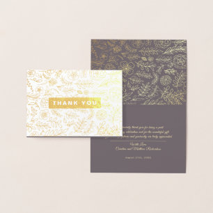 Carte Dorée Dark Mocha Gold Floral Merci Mariage
