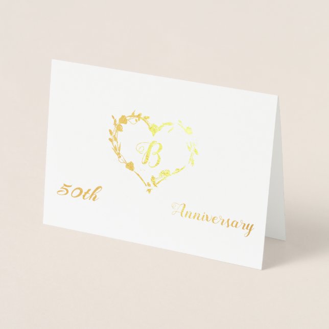 Carte Dorée Design Monogramme 50e Anniversaire (Devant)